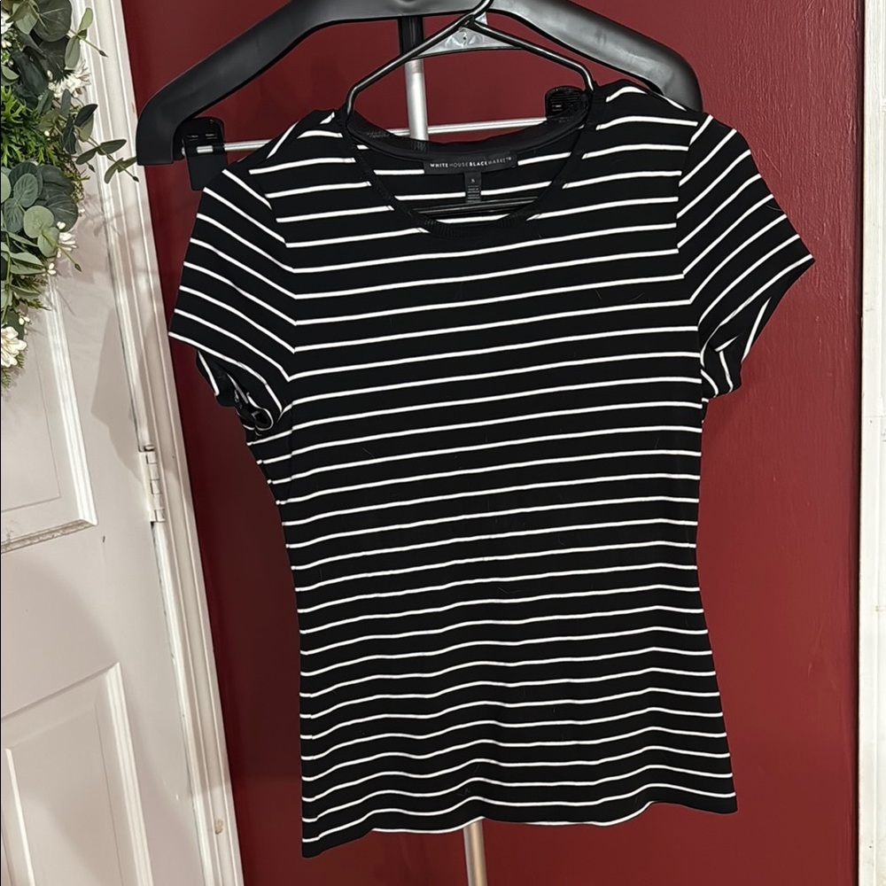 White House Black Market Black and White Striped Short Sleeve Tee